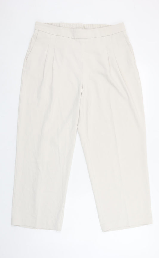 Womens UK Size 14 Rachel Zoe Regular Fit Cropped Beige Trousers