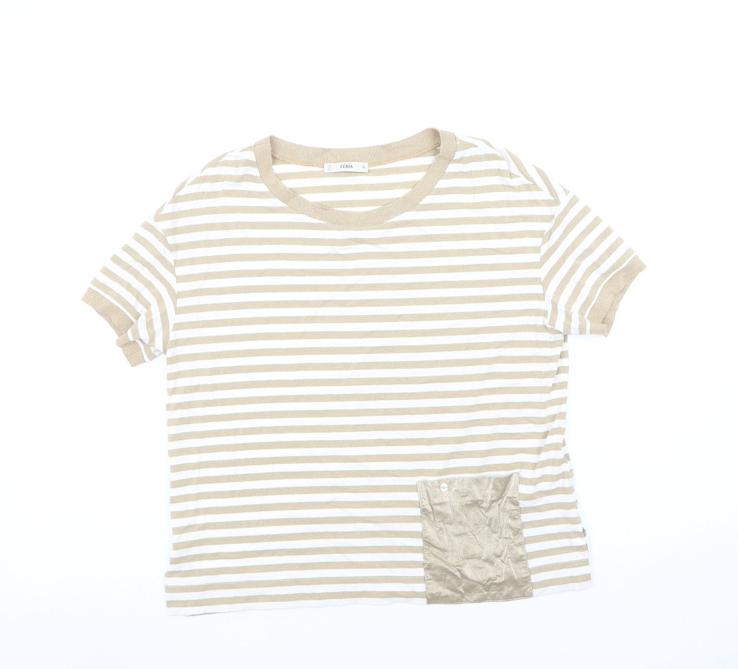 Womens UK Size 10 Féria Beige Basic T-Shirt
