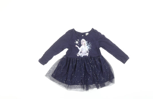 H&M Girls Blue Frozen Elsa Tutu Dress 18-24 Months Long Sleeve Party Outfit