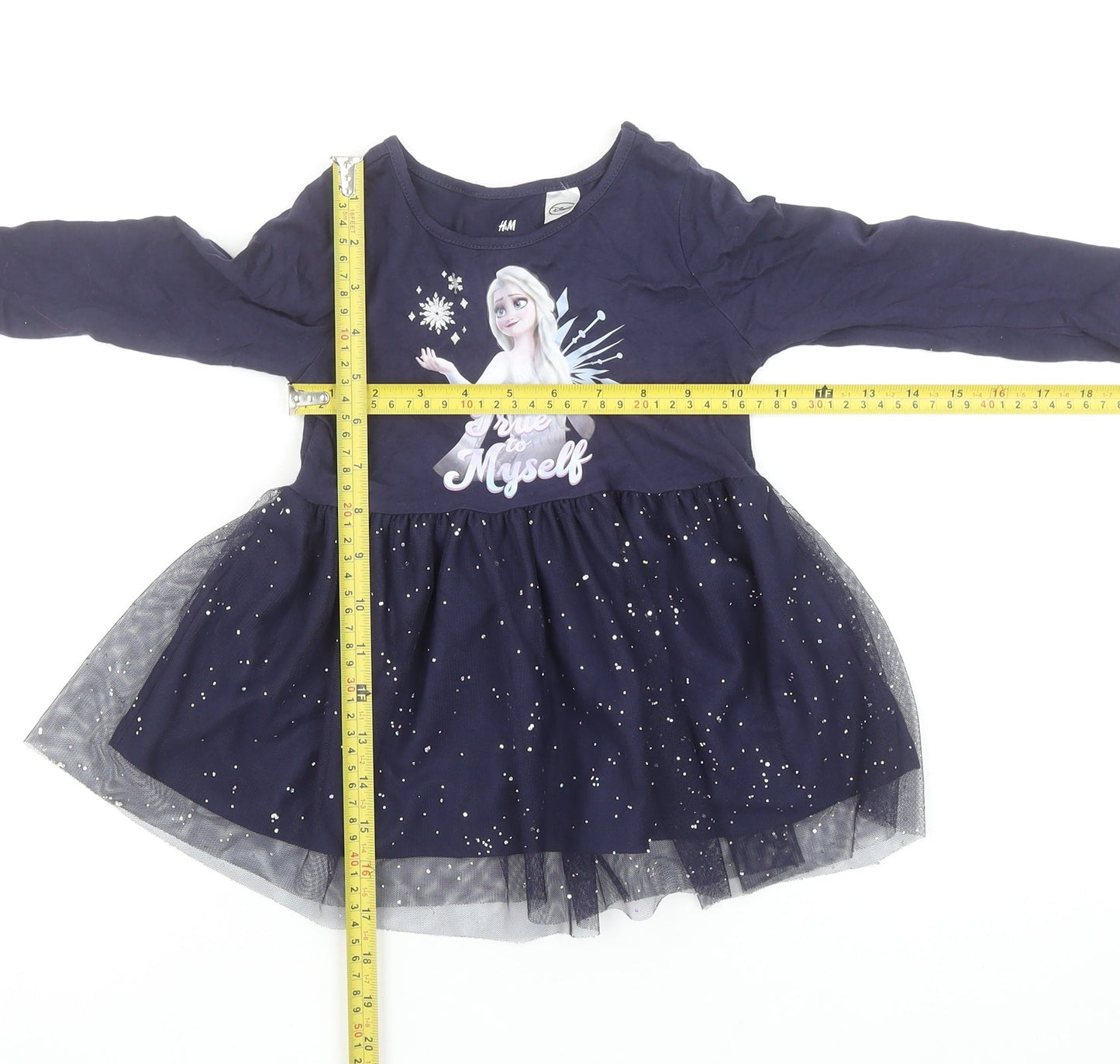 H&M Girls Blue Frozen Elsa Tutu Dress 18-24 Months Long Sleeve Party Outfit