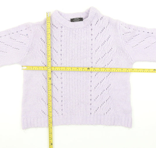 Bershka Women’s Purple Mock Neck Open-Knit Jumper Size 12