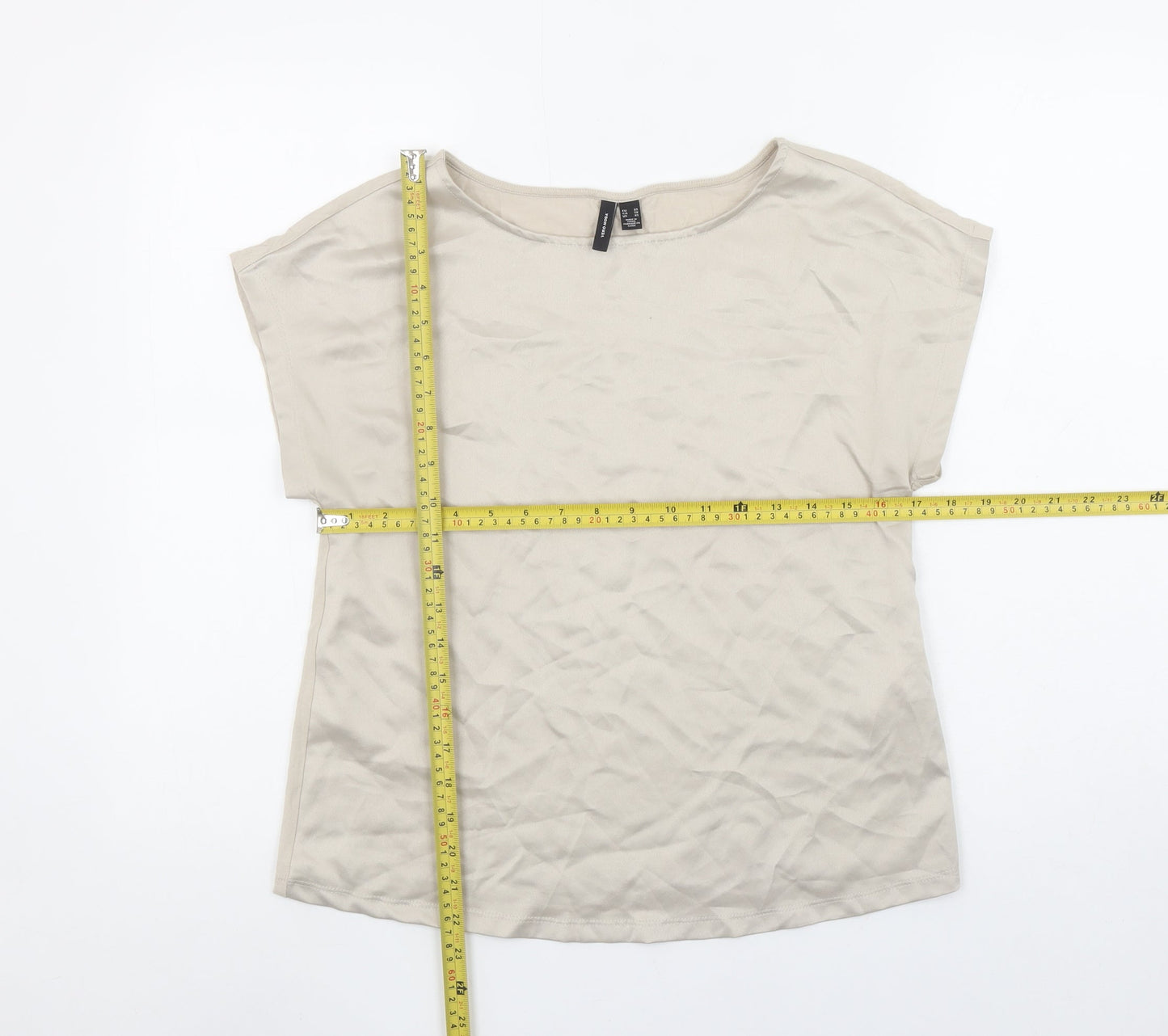 Womens UK Size XS VERO MODA Beige Basic T-Shirt