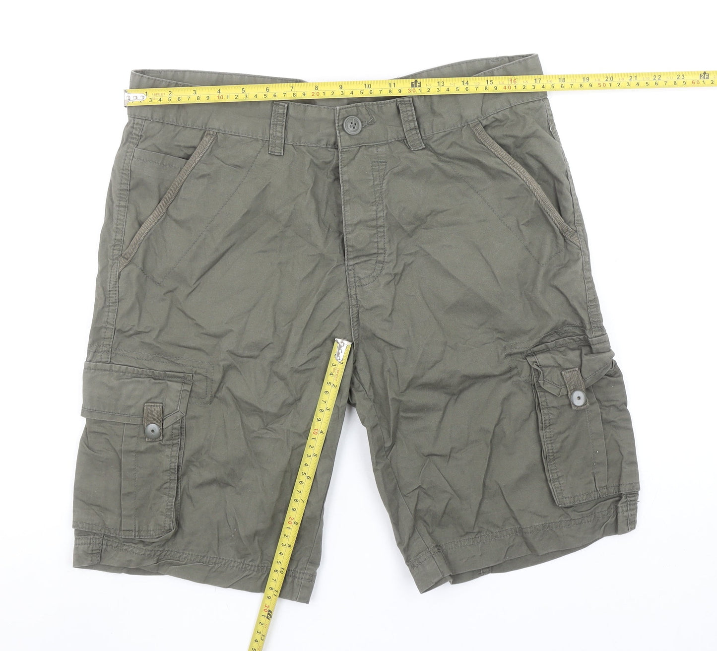 Avenue Men’s Green Cargo Shorts 34in Regular Fit Cotton
