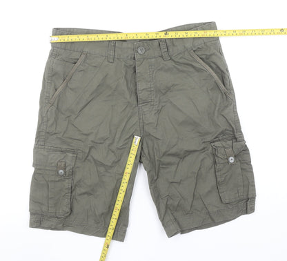 Avenue Men’s Green Cargo Shorts 34in Regular Fit Cotton
