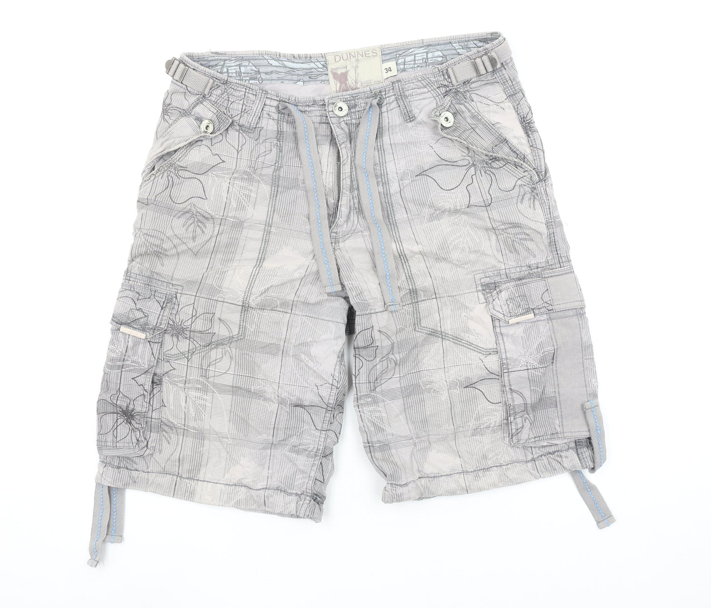 Dunnes Men's Grey Cargo Shorts Size 34 Regular Fit Cotton