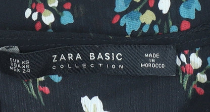 Womens UK Size XS Zara Black Basic Blouse