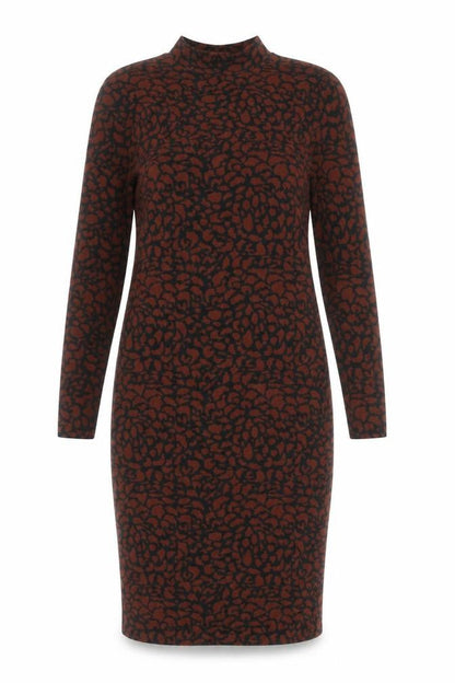 Front view of Jacqueline de Yong Women’s Brown Animal Print Bodycon Knit Dress M