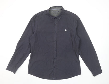 The Spitalfields Shirt Co. Men's Blue Patterned Long Sleeve Button-Up Shirt L