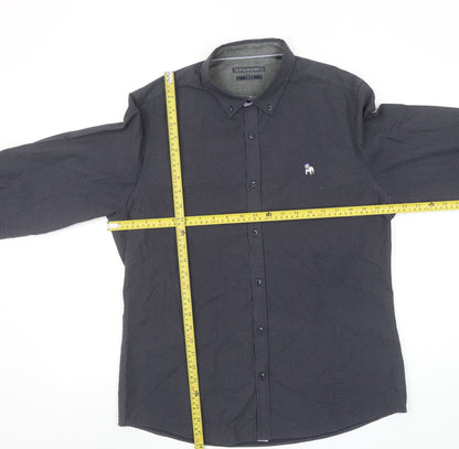 The Spitalfields Shirt Co. Men's Blue Patterned Long Sleeve Button-Up Shirt L