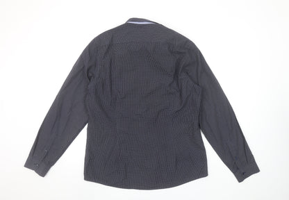 The Spitalfields Shirt Co. Men's Blue Patterned Long Sleeve Button-Up Shirt L