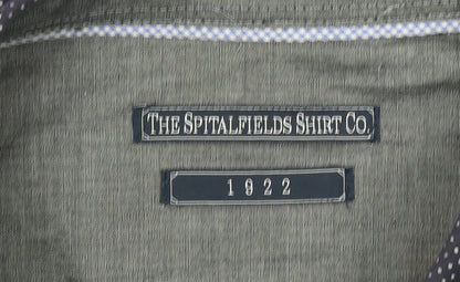 The Spitalfields Shirt Co. Men's Blue Patterned Long Sleeve Button-Up Shirt L