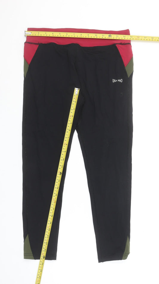 USA Pro Womens Black Size 12 Leggings Slim Fit Moisture Wicking Activewear
