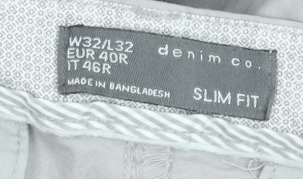 Denim Co. Men's Grey Slim Fit Chino Trousers 32W 32L