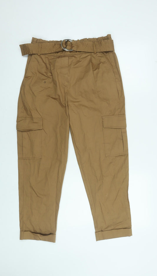 Bershka Women’s Beige Cargo Paperbag Trousers Size L Cotton Blend