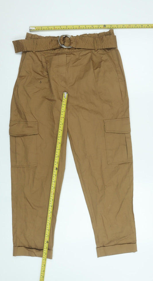 Bershka Women’s Beige Cargo Paperbag Trousers Size L Cotton Blend