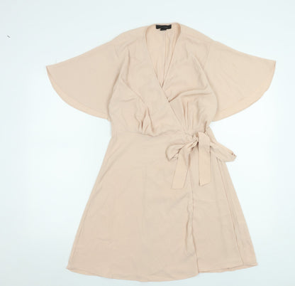 Atmosphere Women Beige Short Wrap Dress Size 10 Lightweight
