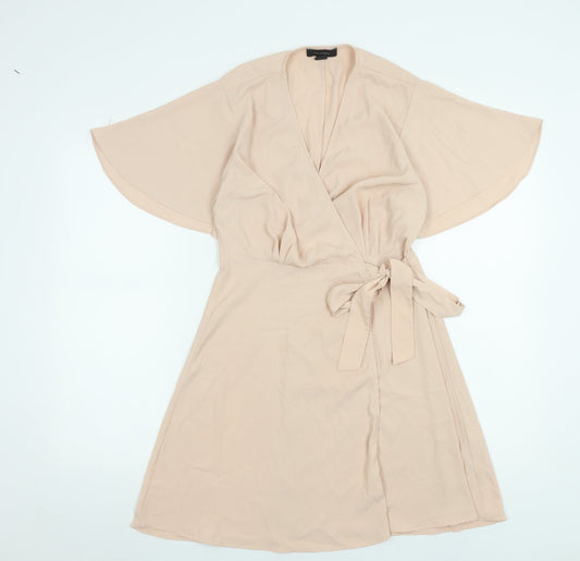 Atmosphere Women Beige Short Wrap Dress Size 10 Lightweight