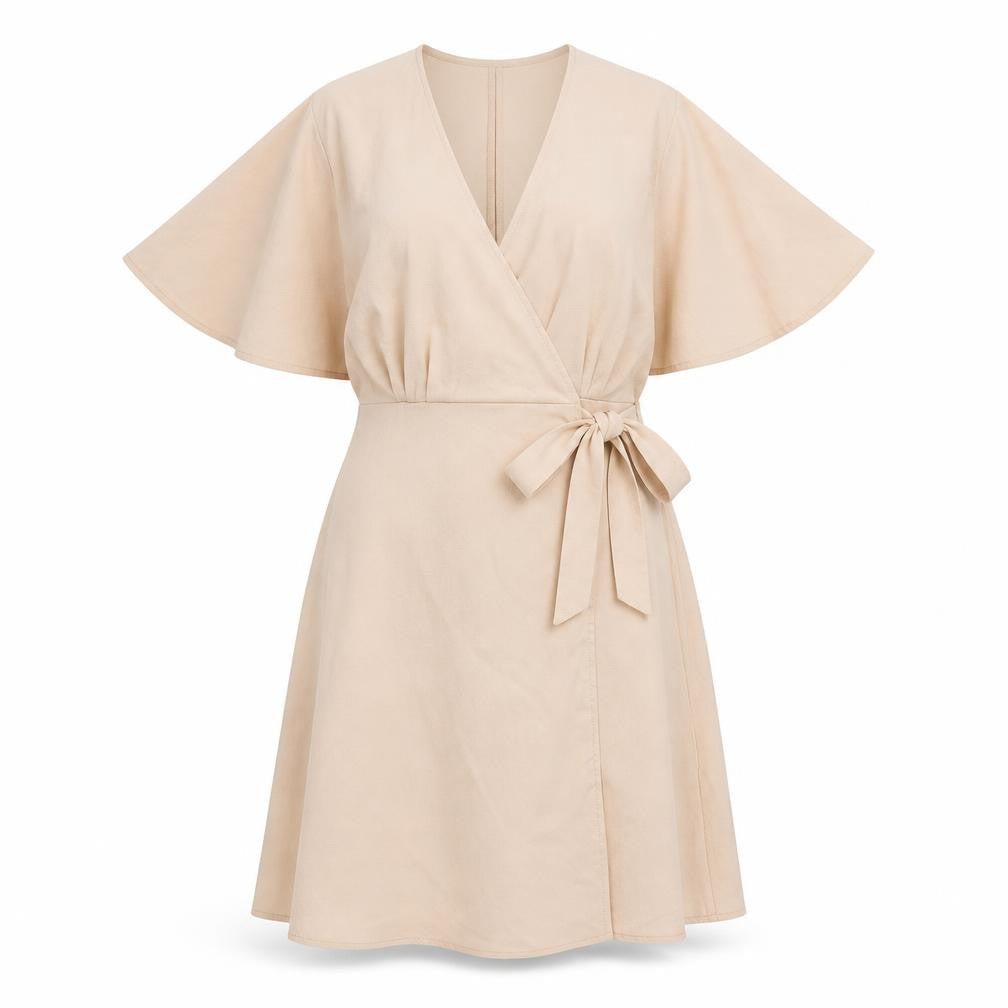 Atmosphere Women Beige Short Wrap Dress Size 10 Lightweight