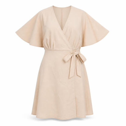 Atmosphere Women Beige Short Wrap Dress Size 10 Lightweight