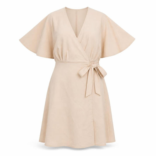 Atmosphere Women Beige Short Wrap Dress Size 10 Lightweight