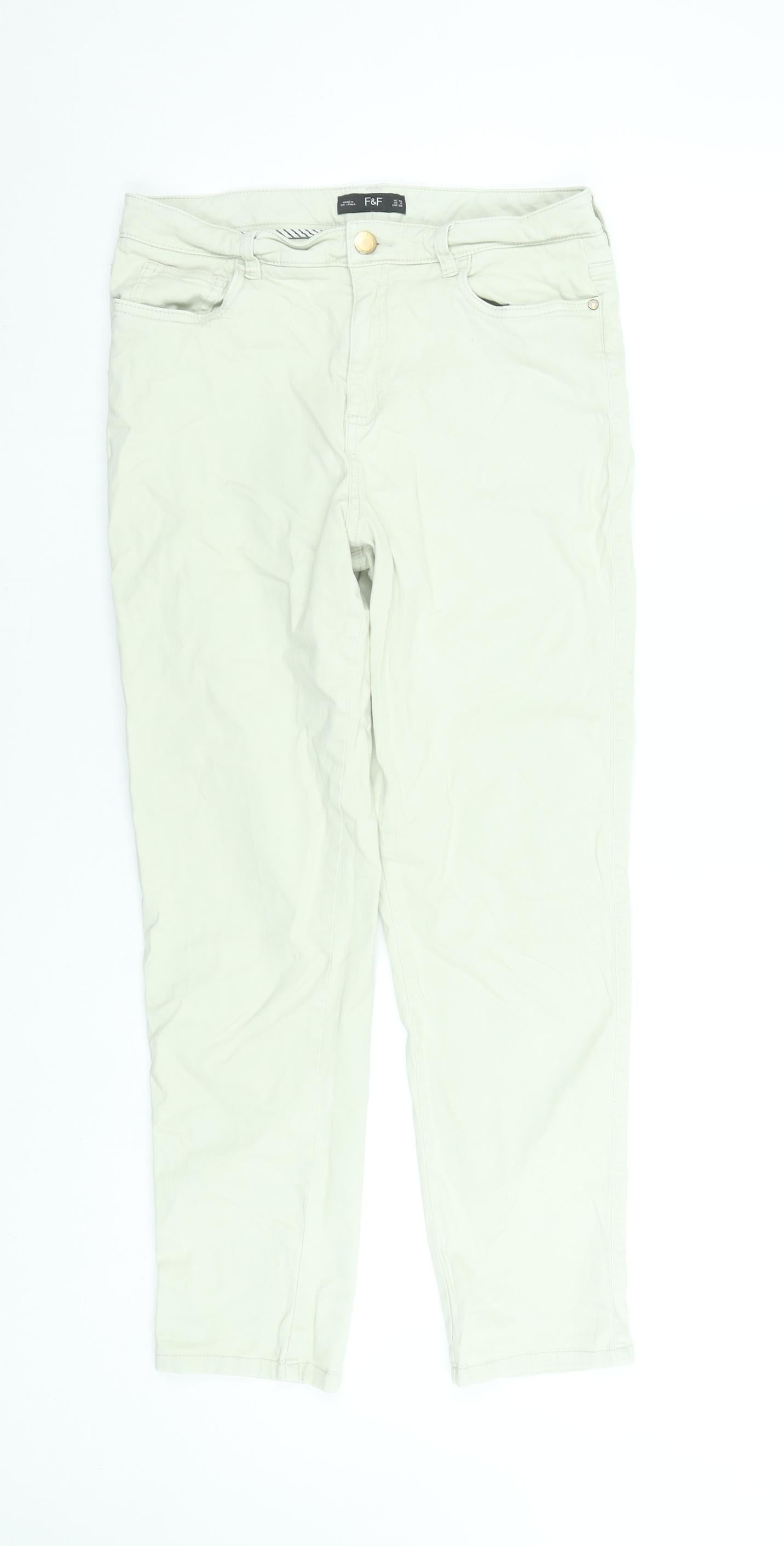 F&F Women Beige Mid Rise Straight Stretch Jeans UK 10