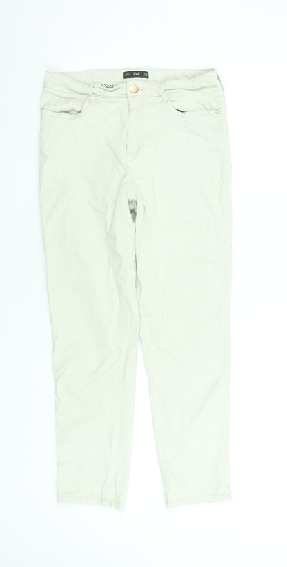 F&F Women Beige Mid Rise Straight Stretch Jeans UK 10