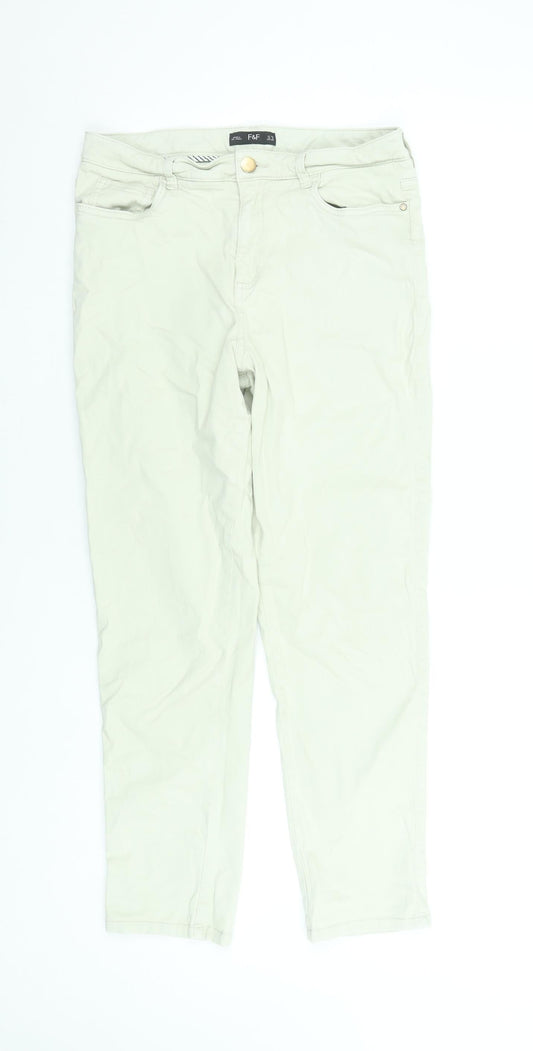F&F Women Beige Mid Rise Straight Stretch Jeans UK 10