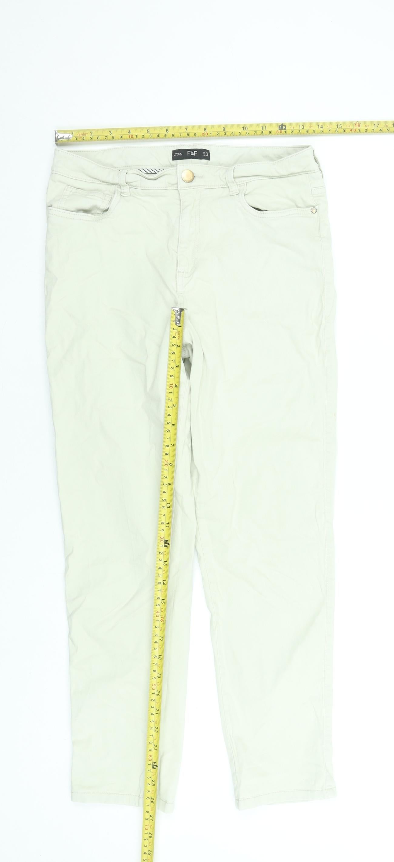 F&F Women Beige Mid Rise Straight Stretch Jeans UK 10