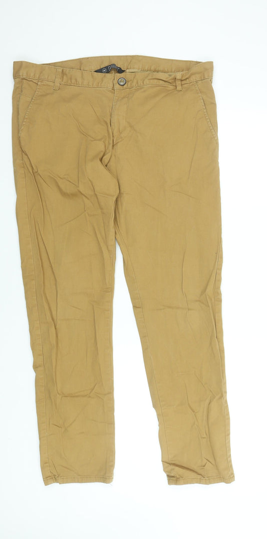 Avenue Men Beige Chino Trousers 38in Waist Slim Fit Cotton Blend
