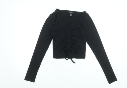 Womens UK Size 8 New Look Black Cropped T-Shirt
