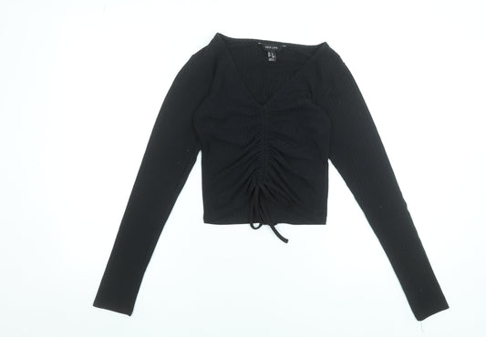 Womens UK Size 8 New Look Black Cropped T-Shirt