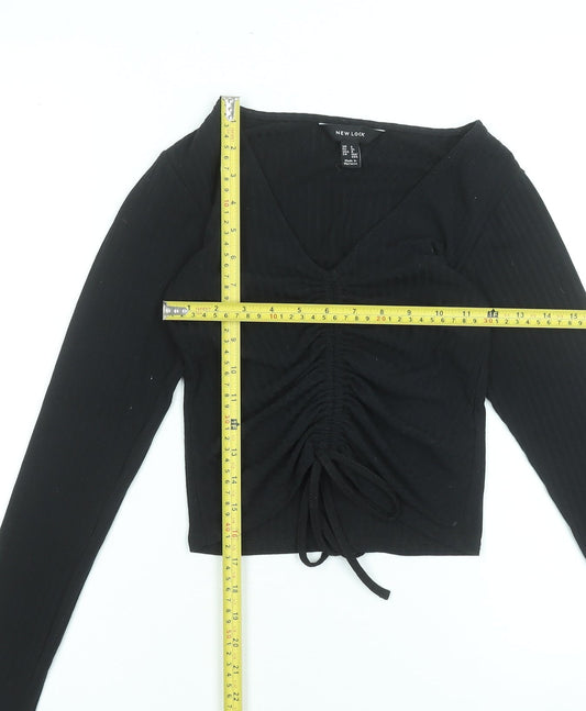 Womens UK Size 8 New Look Black Cropped T-Shirt