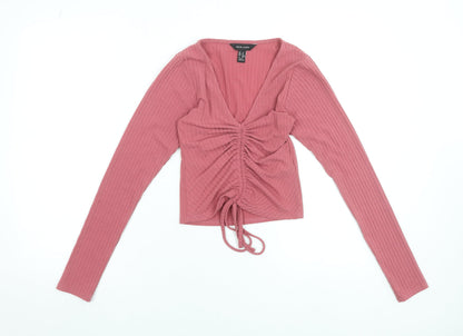 Womens UK Size 8 New Look Pink Cropped T-Shirt