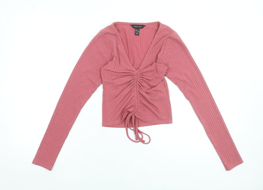 Womens UK Size 8 New Look Pink Cropped T-Shirt