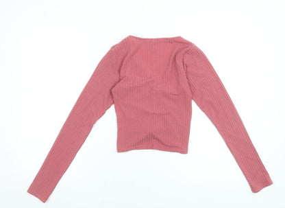Womens UK Size 8 New Look Pink Cropped T-Shirt