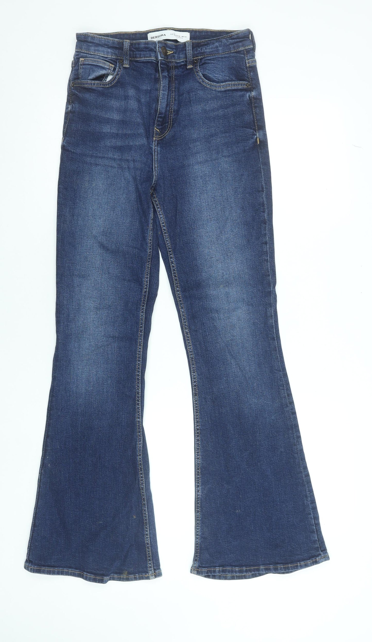 Bershka Women's Blue Flared Denim Jeans Size 10 Regular Stretch