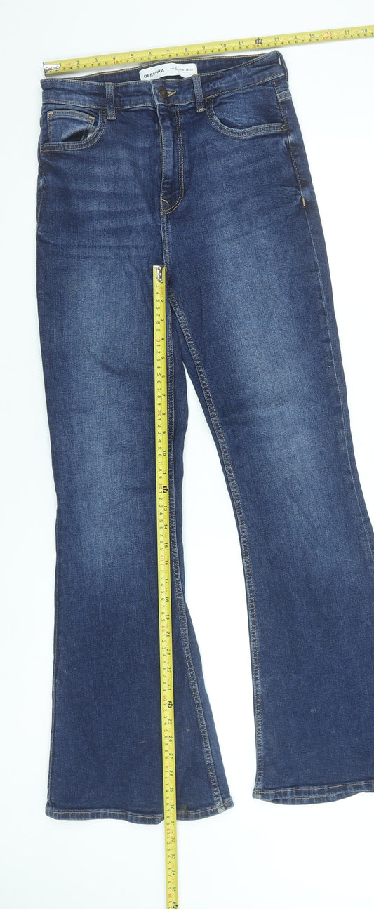 Bershka Women's Blue Flared Denim Jeans Size 10 Regular Stretch