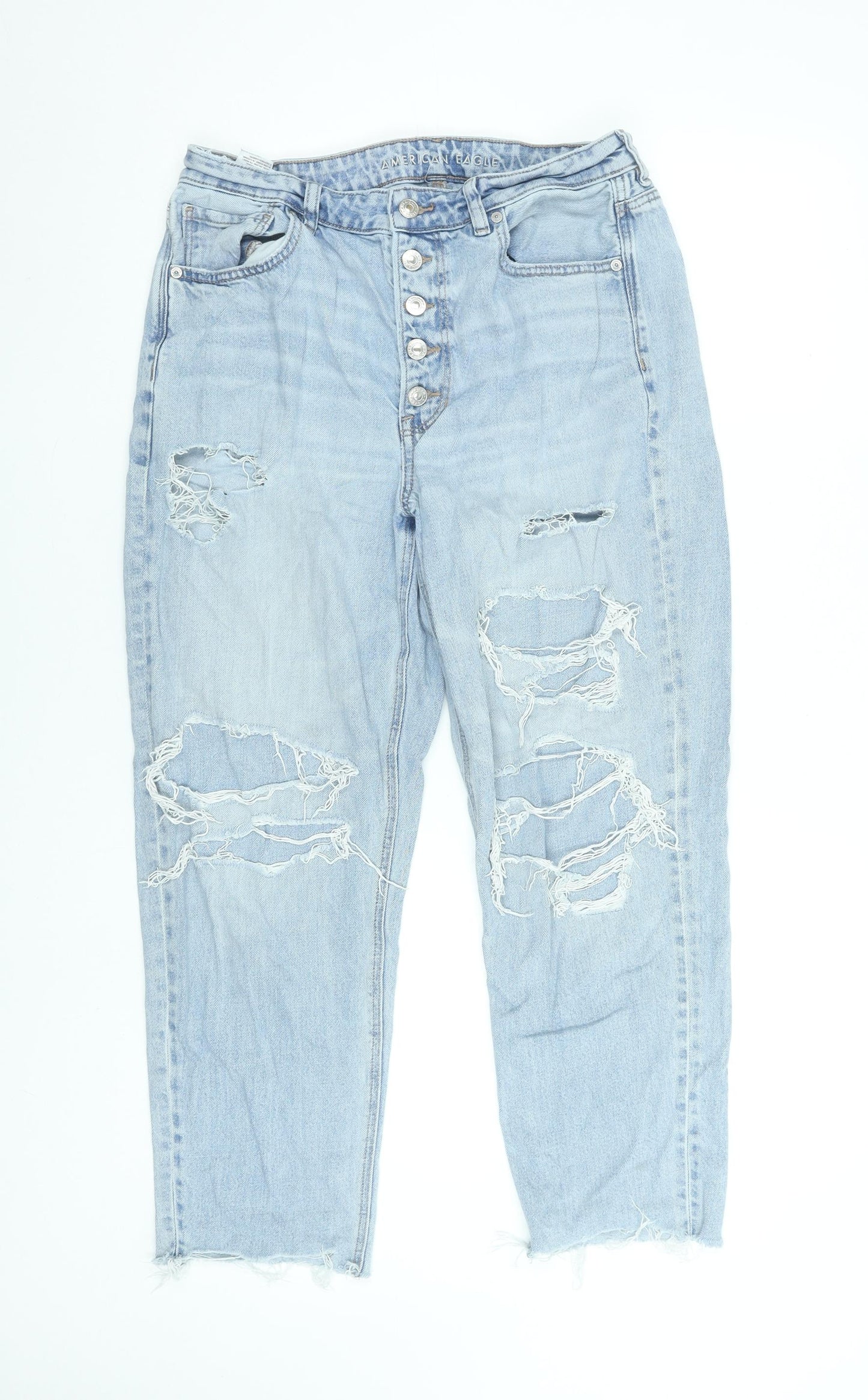 American Eagle Womens Blue Distressed High Rise Mom Jeans Size 12