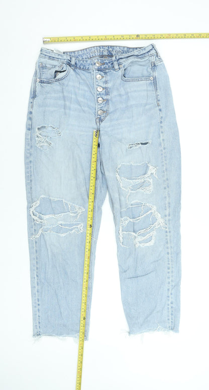 American Eagle Womens Blue Distressed High Rise Mom Jeans Size 12