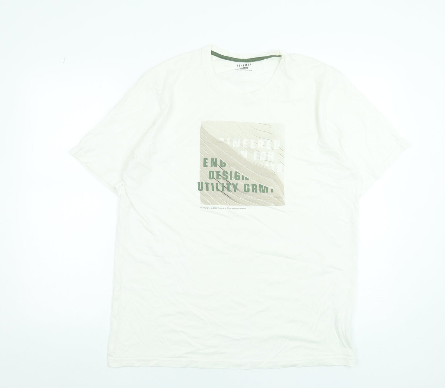 Tiffosi Men's White Graphic Cotton Crew Neck Short Sleeve T-Shirt L