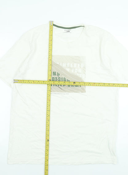 Tiffosi Men's White Graphic Cotton Crew Neck Short Sleeve T-Shirt L