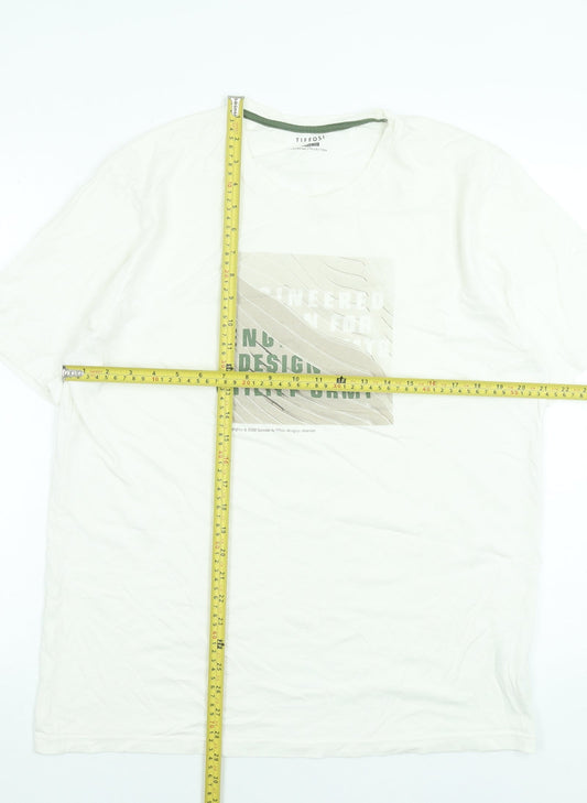 Tiffosi Men's White Graphic Cotton Crew Neck Short Sleeve T-Shirt L
