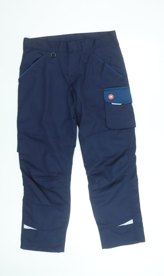 Engel Men's Blue Cargo Trousers S34.5 Polyester Cotton Workwear
