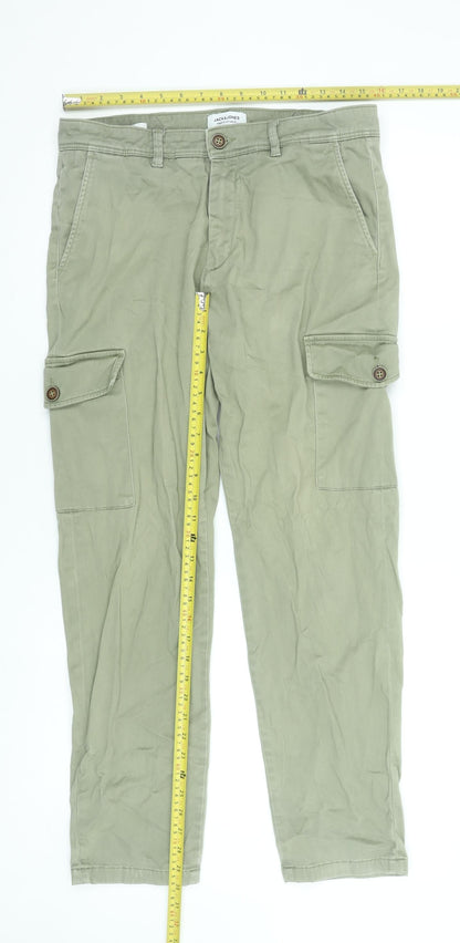 Jack & Jones Men's Green Cargo Trousers Size 33W 32L Slim Fit Cotton