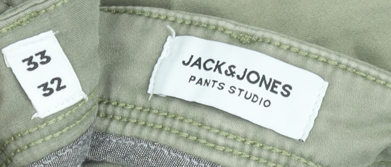 Jack & Jones Men's Green Cargo Trousers Size 33W 32L Slim Fit Cotton