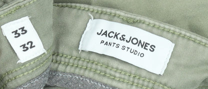 Jack & Jones Men's Green Cargo Trousers Size 33W 32L Slim Fit Cotton