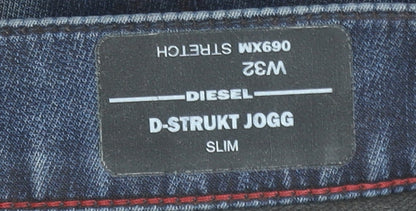 Diesel D-Strukt Jogg Slim Blue Men's Jeans W32 Straight Fit Cotton Blend