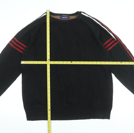 Urban Studio Men’s Black 2XL Pullover Jumper with Red Stripes