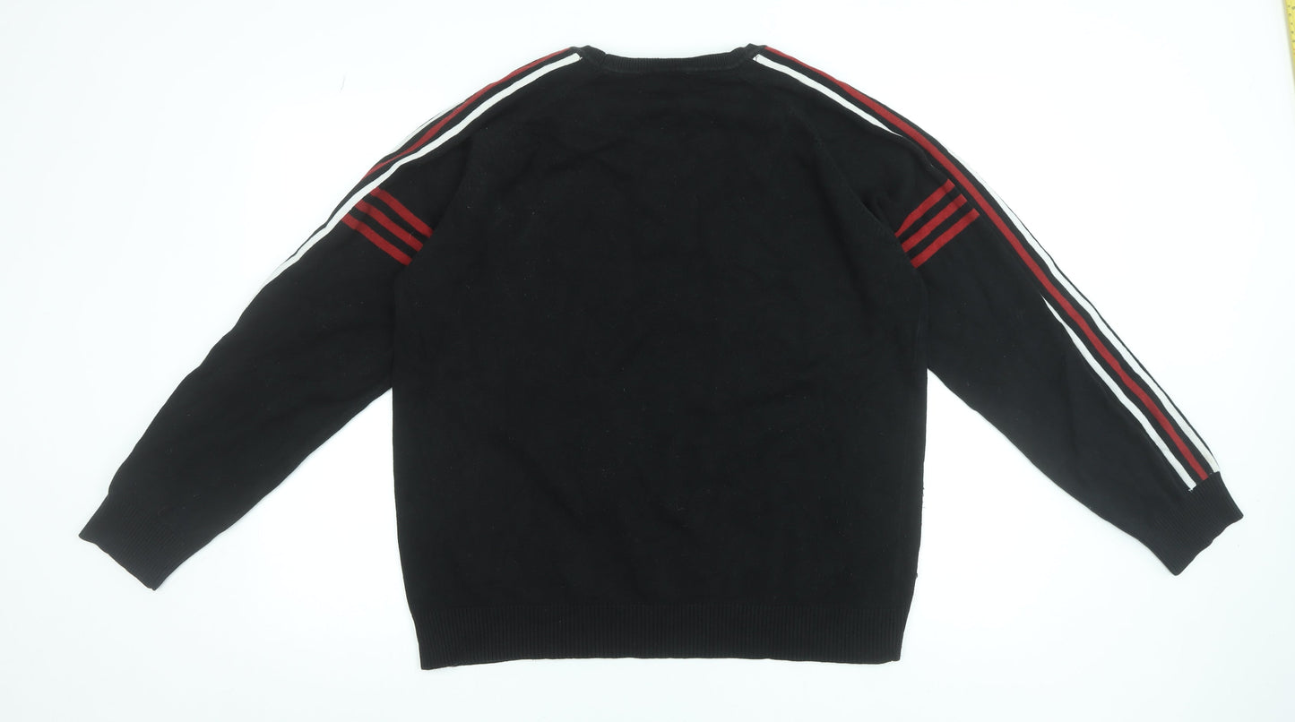 Urban Studio Men’s Black 2XL Pullover Jumper with Red Stripes