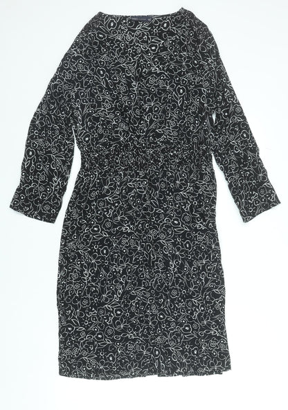 Marks and Spencer Women’s Black Floral Shift Dress Size 14 Long Sleeve